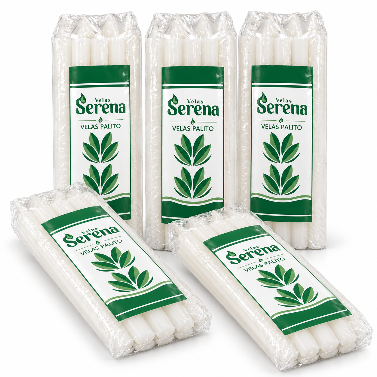 Conjunto ilustrativo de maços de velas palito Serena sobre fundo branco